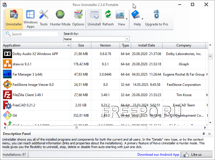 Revo Uninstaller window