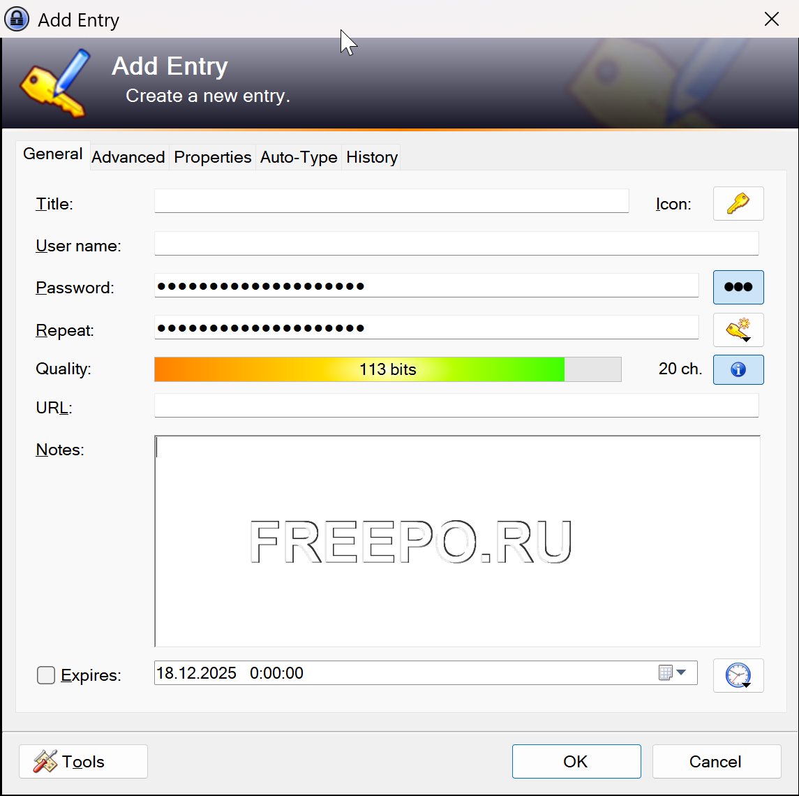 keepass add entry